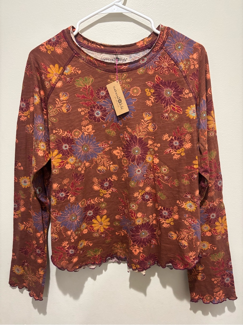 Natural Life Long Sleeve Floral Top Cotton Fall Botanical Cottagecore NWT XL